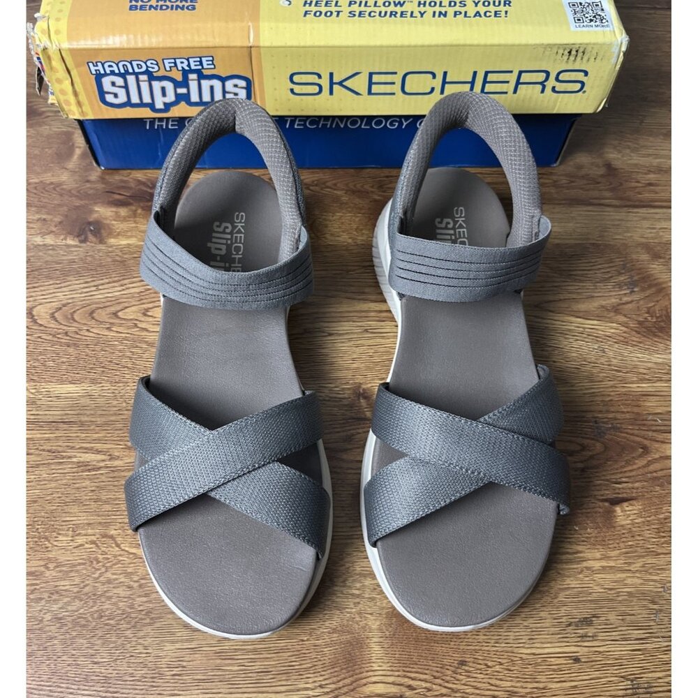 Skechers Ultra Flex 3.0 Sandals 9.5 Taupe Knit Never Better Hands Free Slip-Ins